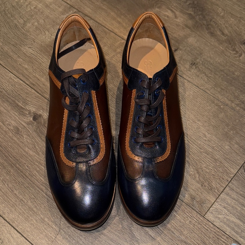 New Sepol Princeton men's leather sneaker in navy and brown size - 45